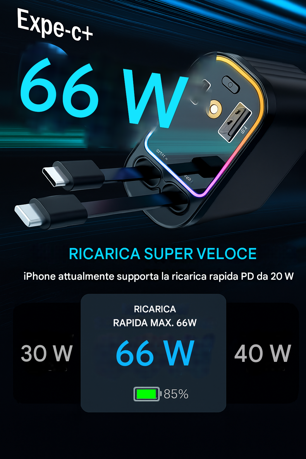 Caricabatterie rapido per auto 5 in 1